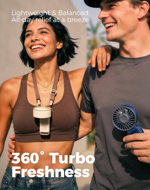 Diveblues Portable Handheld Fan - 7.4m/s Turbo Speed | 180° Foldable 4-in-1 Design, USB-C Rechargeable for Travel & Makeup