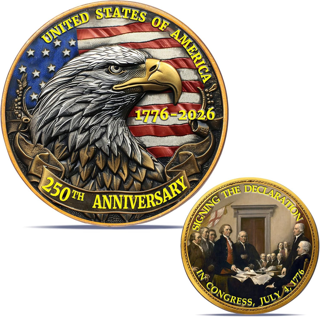 USA 250th Anniversary Commemorative Coin - American Eagle & Patriotic Symbols | Perfect Gift for Celebration (1776-2026)