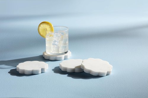 Mud Pie Scallop Marble Coaster Set; 4" X 4"