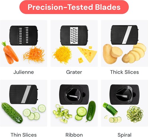 Fullstar Mandoline Slicer - 6-in-1 Kitchen Tool with Safety Glove | Versatile Fruit, Veggie & Cheese Cutter (White)