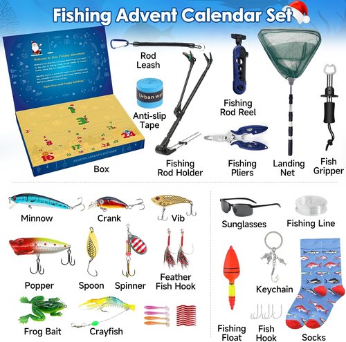 Fishing Advent Calendar 2026 - 24 Days of Fishing Tools & Lures | Perfect Gift for Anglers & Fish Lovers