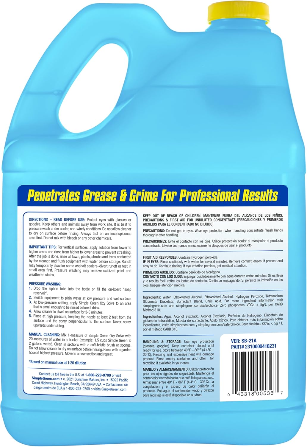 Simple Green Oxy Solve Pressure Washer Cleaner - Unscented, Colorless to Pale Straw, 128 Fl Oz