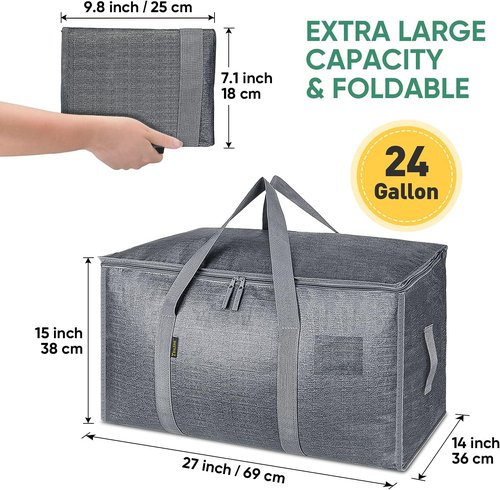 BALEINE Oversized Moving Bags - Heavy-Duty Storage Totes with Reinforced Handles | Winter Grey, 6-Pack