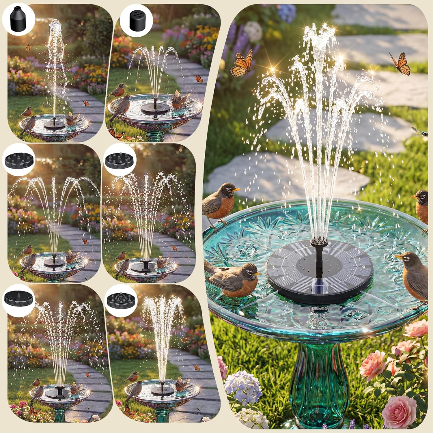 AISITIN Solar Bird Bath Fountain Pump - 2.5W Solar Powered Water Pump with 6 Nozzles | Perfect for Gardens, Ponds, and Aquariums
