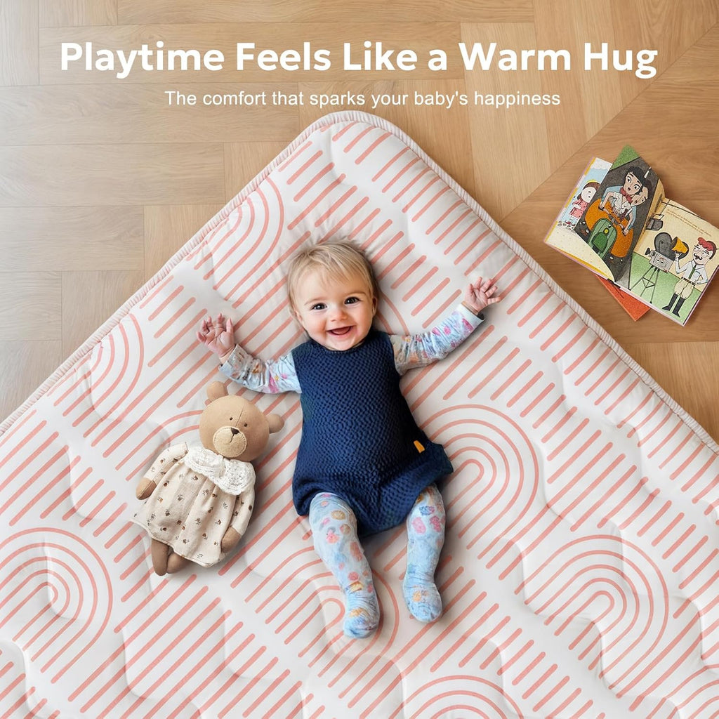 Mallify Baby Play Mat - Non-Slip 50"x50" Soft Crawling Mat for Infants & Toddlers | Portable Pink Activity Mat