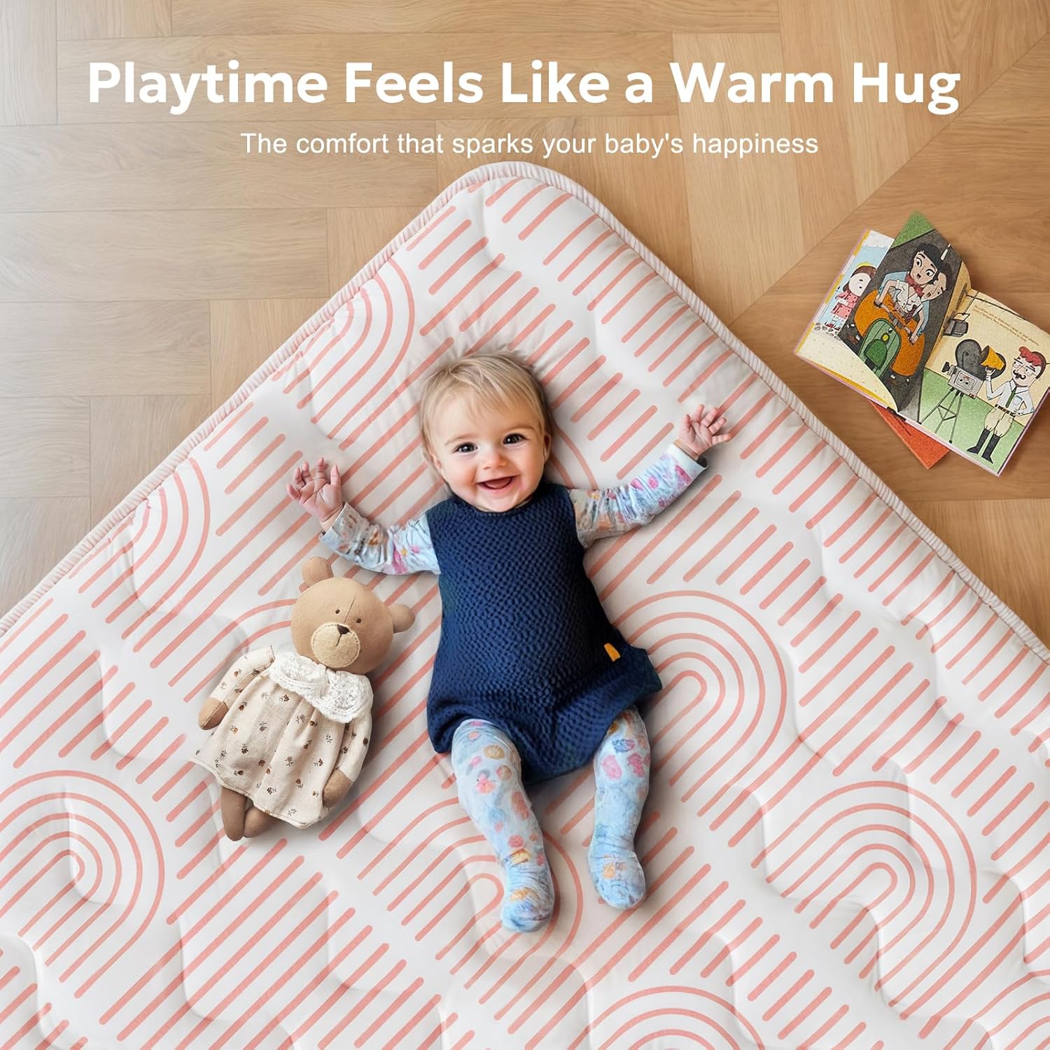 Mallify Baby Play Mat - Non-Slip 50"x50" Soft Crawling Mat for Infants & Toddlers | Portable Pink Activity Mat