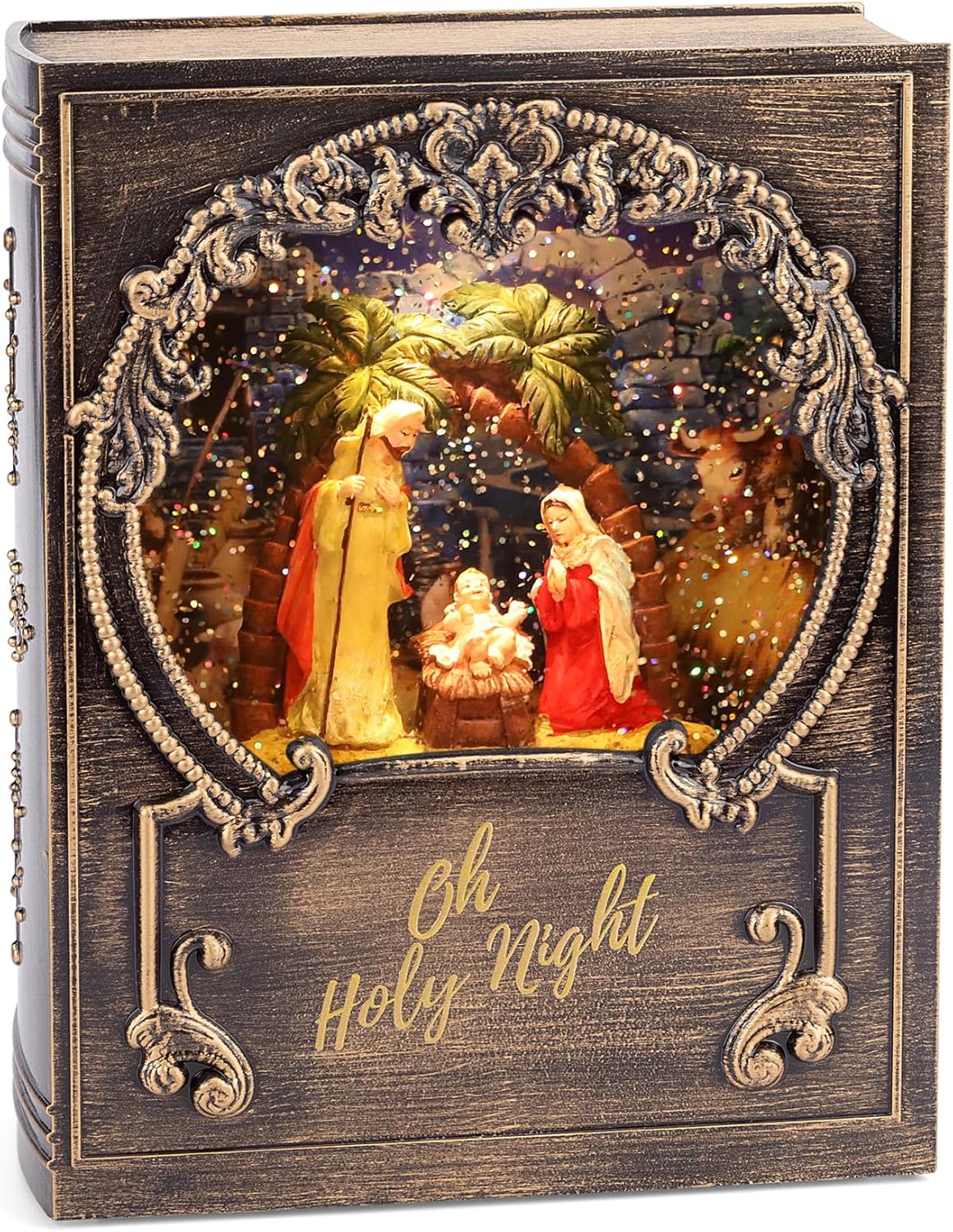 Regine Switzerland Christmas Snow Globe - Nativity Scene with Music & Timer | USB & Battery Operated Decor