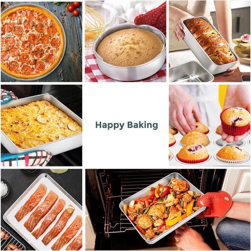 E-far 12-Piece Bakeware Set - Stainless Steel Baking Pans with Lids | Non-Toxic & Dishwasher Safe