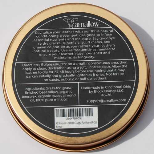All Natural Leather Conditioner Balm - Made with Mink Oil, Tallow, & Beeswax, Protects, Softens Restores and Waterproofs Leather Shoes, Boots, Bags, Furniture (4 Oz)
