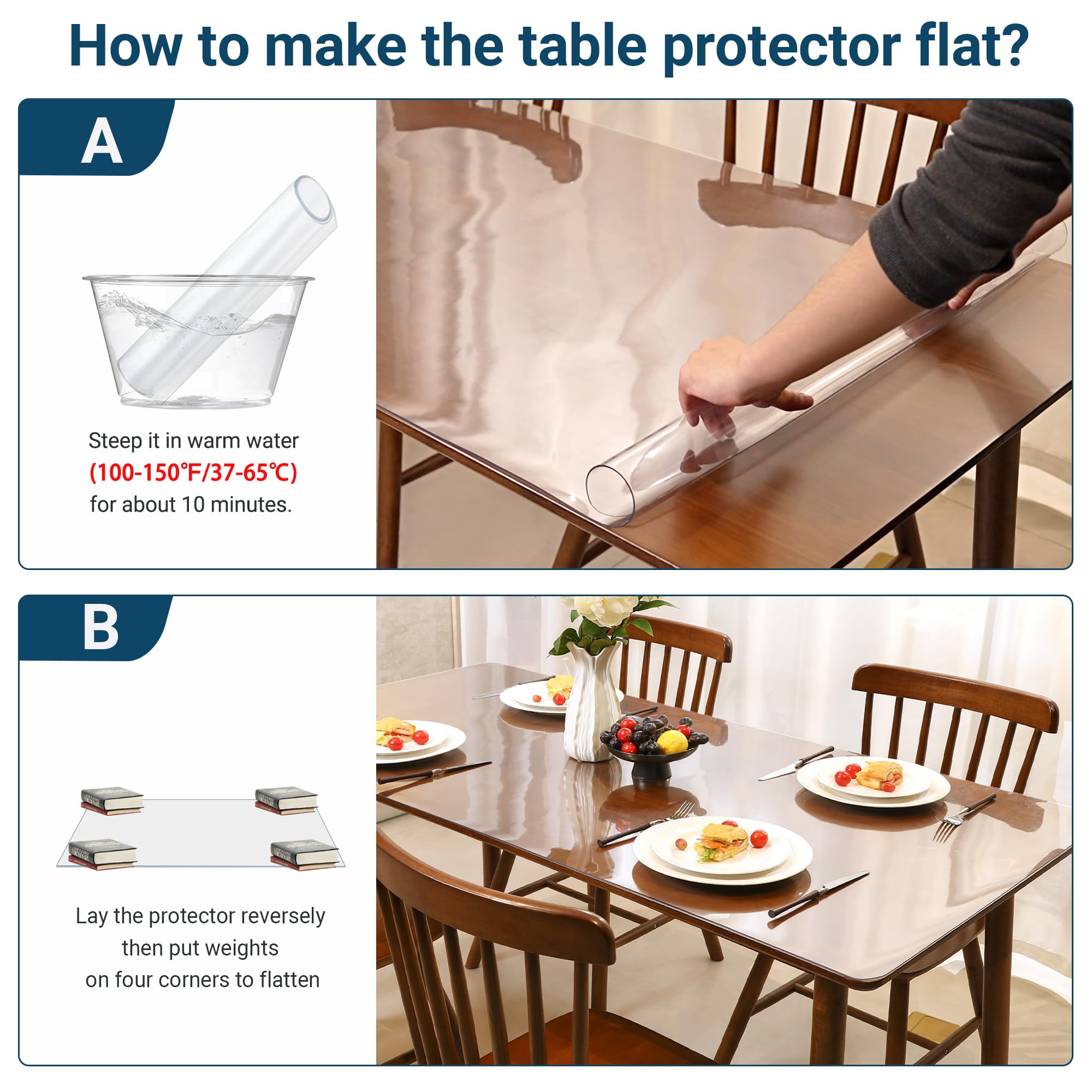 NAP2WELL Clear Table Cover Protector Rectangle 42 x 90 Inch, 2.0mm Transparent Plastic Table Protector Waterproof, Anti-Scratch Clear Desk Mat for Office Desktop Dresser Dining Table, FDA Compliant