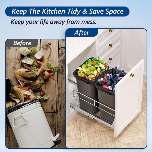 Insputer Dual Pull Out Trash Can Under Cabinet with Soft-Close Slides, Heavy Duty Under Sink Trash Can Kit for Kitchen Sink, Laundry, Garbage Can Not Included, Requires 17" W X 24" D Cabinets