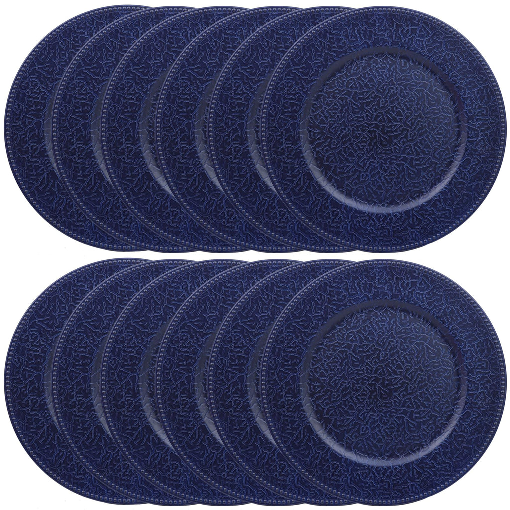 SforGUVA Navy Blue Chargers for Dinner Plates with Beaded Rims, Set of 12 Plastic Bulk Wedding Charger Plates for Thanksgiving, Christmas, Holiday Party Table Setting.