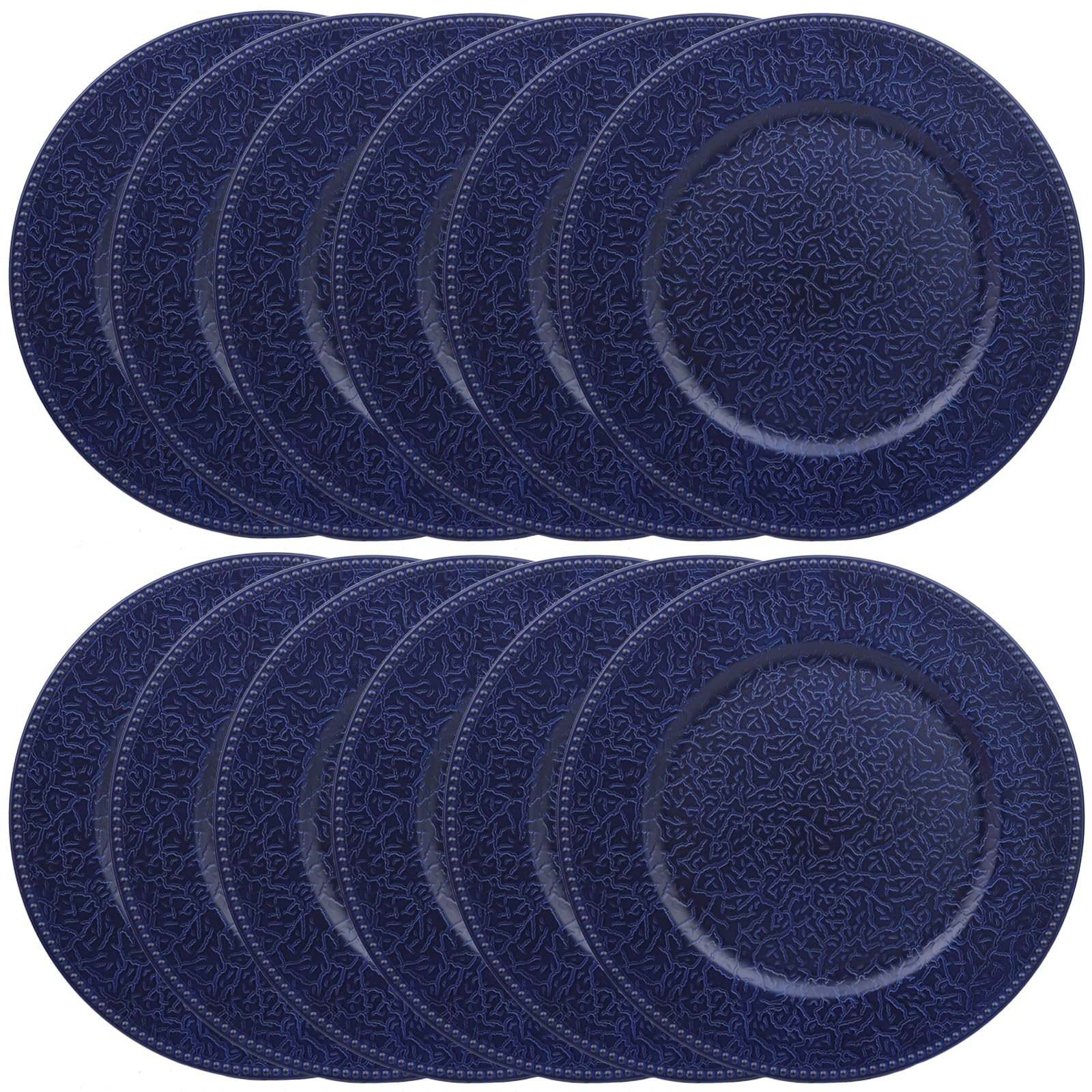 SforGUVA Navy Blue Chargers for Dinner Plates with Beaded Rims, Set of 12 Plastic Bulk Wedding Charger Plates for Thanksgiving, Christmas, Holiday Party Table Setting.