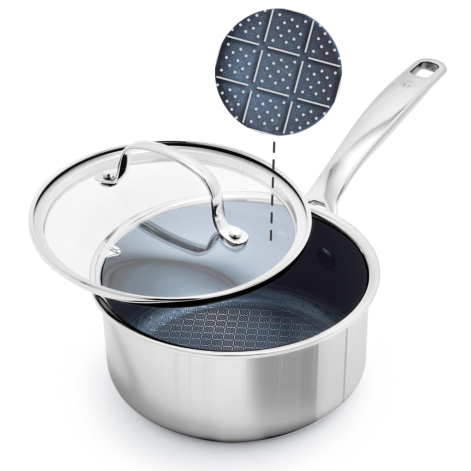 Blue Diamond Hybrid Nonstick Saucepan - 1.57QT, PFAS-Free Ceramic, Glass Lid, Induction Ready