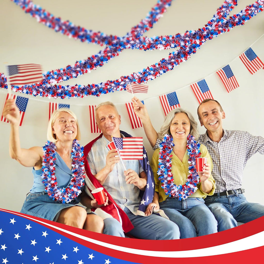 Regine Switzerland Patriotic Glitter Tinsel Garland - 52.5Ft Red, White & Blue Metallic Decor for 4th of July Celebrations