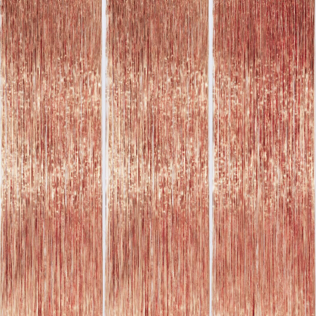 PartyWoo Rose Gold Foil Fringe Curtains - 8.2ft Tinsel Backdrop for 21st Birthday & Bridal Showers