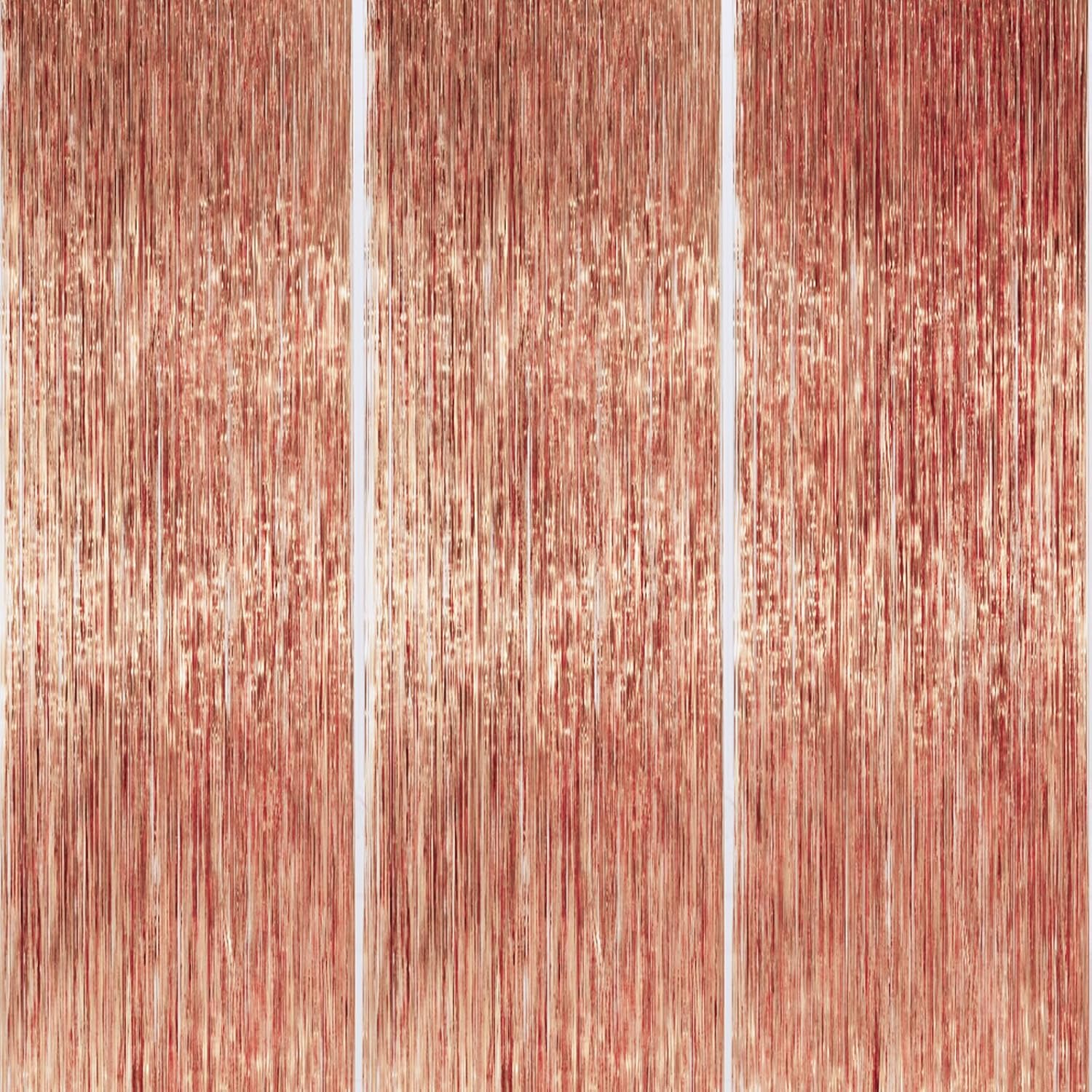 PartyWoo Rose Gold Foil Fringe Curtains - 8.2ft Tinsel Backdrop for 21st Birthday & Bridal Showers