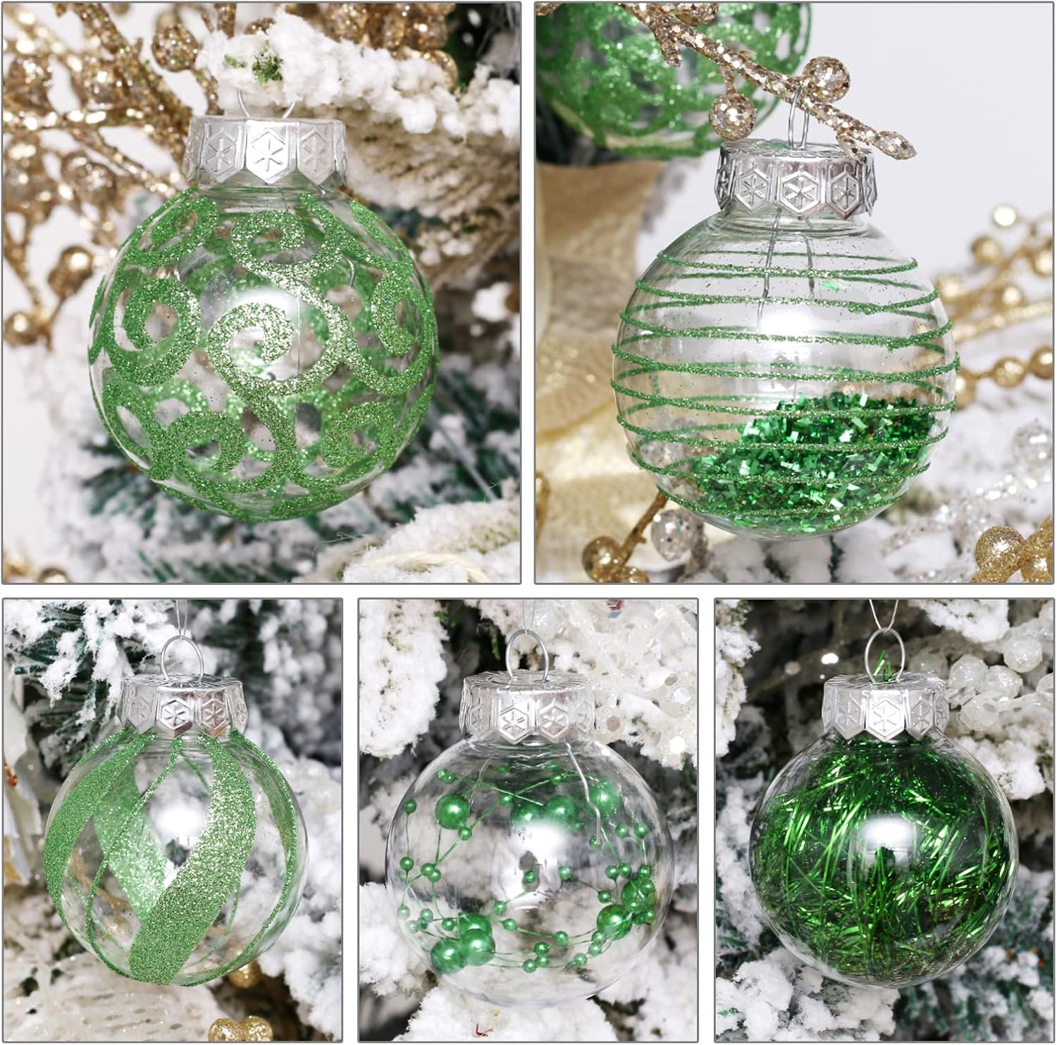 Skiennix Christmas Ornaments Set - 30pcs Shatterproof Green & Clear Baubles for Holiday Decor | 60MM