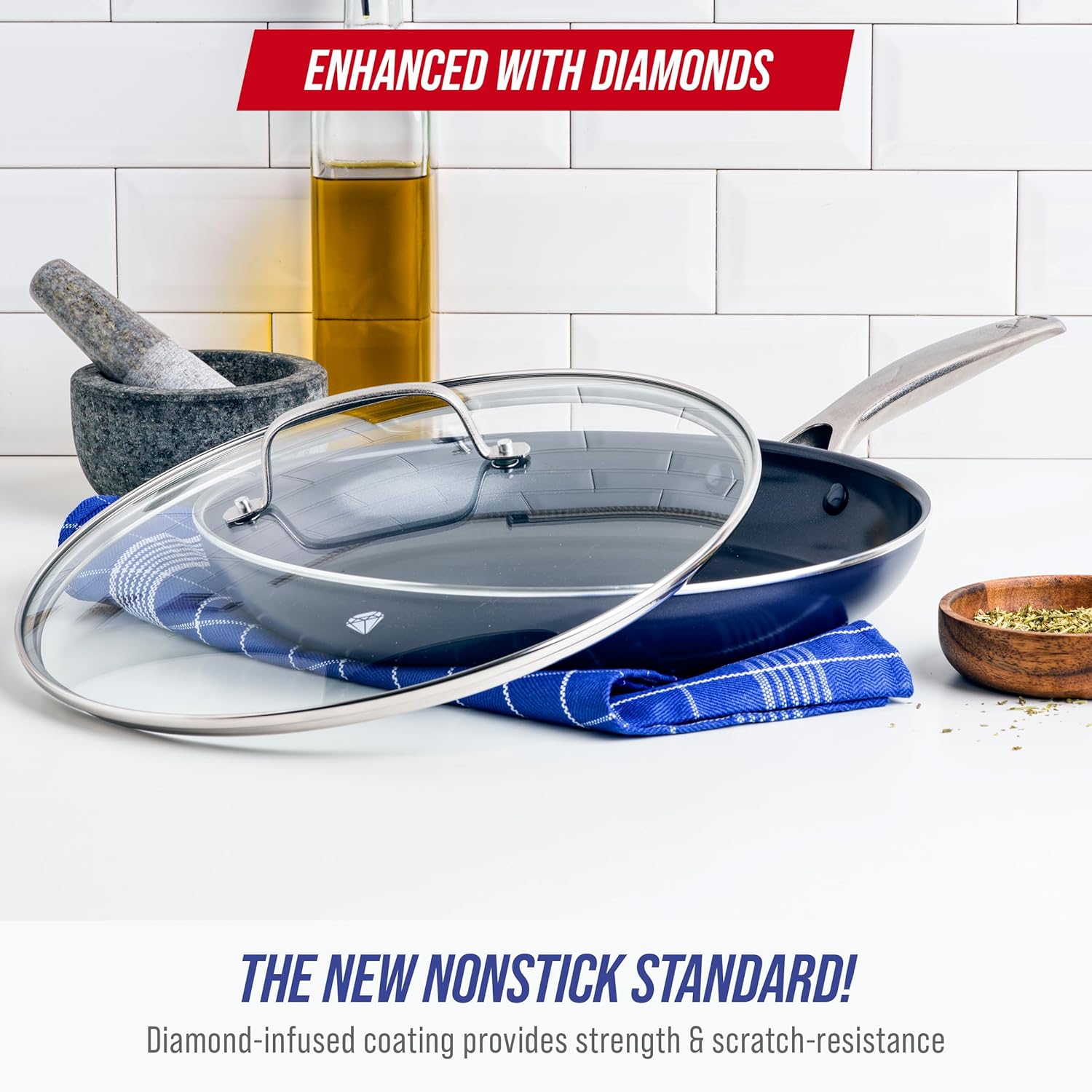 Blue Diamond 12" Nonstick Frying Pan - Diamond Infused, PFAS & PTFE-Free, Dishwasher Safe, Stay Cool Handle