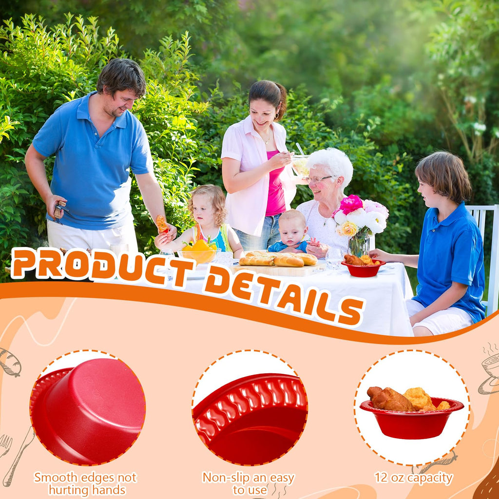 wlilupah 30 Pack 12 oz Red Disposable Plastic Bowls Dessert, Ice Cream, Salad, Soup Serving Cups for Party, Picnic, Food Snacks (Red)