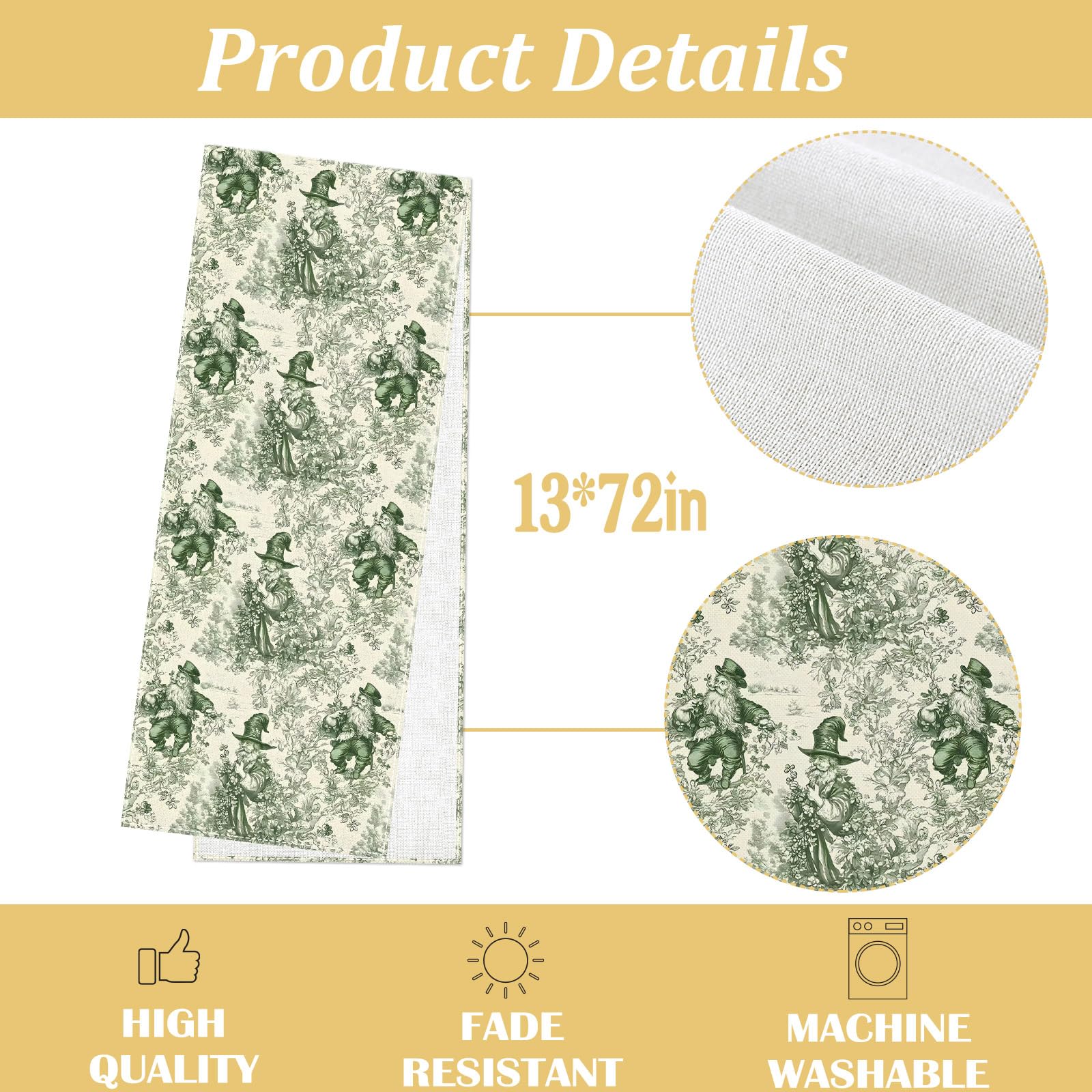 Heyfary Chinoiserie St. Patrick's Day Table Runner Toile de Jouy Irish Theme March Party Decoration Vintage Sage Green Floral Home Kitchen Dining Room Table Decor