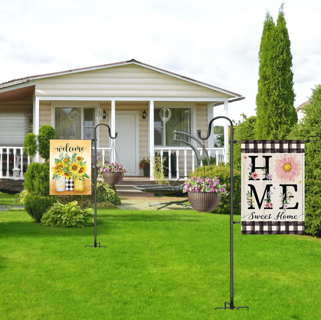 Skiennix Garden Flag Stand - Heavy Duty Holder for 12x18 Flags | 46-Inch Shepherd Hook for Patio & Yard Decor