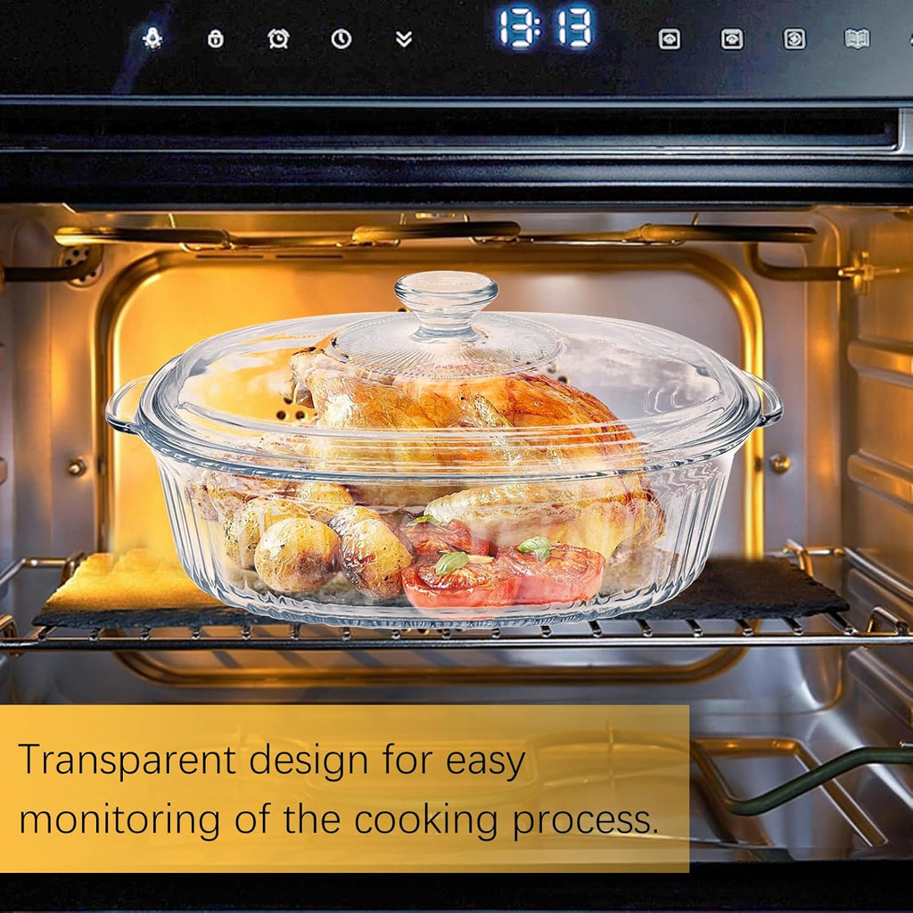 Skiennix Glass Casserole Baking Dishes Set - 2 Pack with Lids, 1.9 Qt & 3 Qt for Lasagna & Casseroles