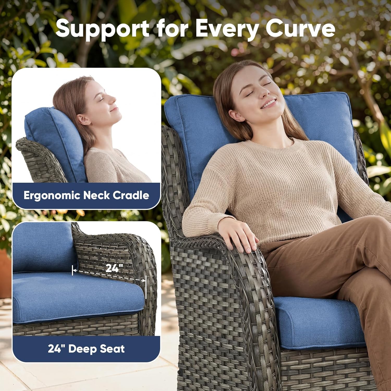 Belord Outdoor Swivel Chairs - Set of 2 All-Weather Wicker Rockers for Patio & Porch - Gray/Blue