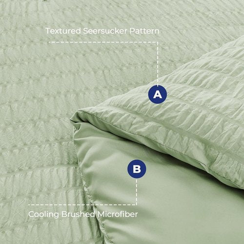 HYMOKEGE Twin Comforter Set - Light Green Seersucker 5-Piece Luxury Bedding Set | All-Season Comfort