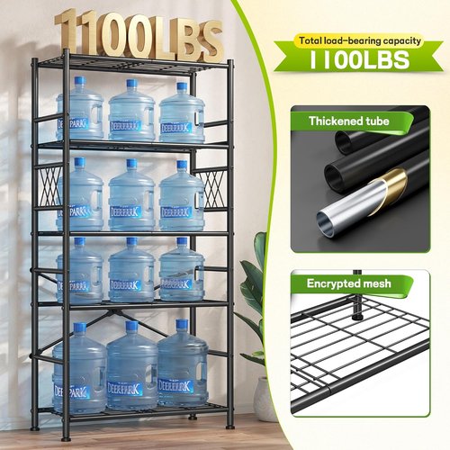 5-Storage Shelves | Wobble-Free Metal Shelving Unit with Hooks - Adjustable Feet for Kitchen, Pantry & Laundry, 12"D x 30"W x 72"H
