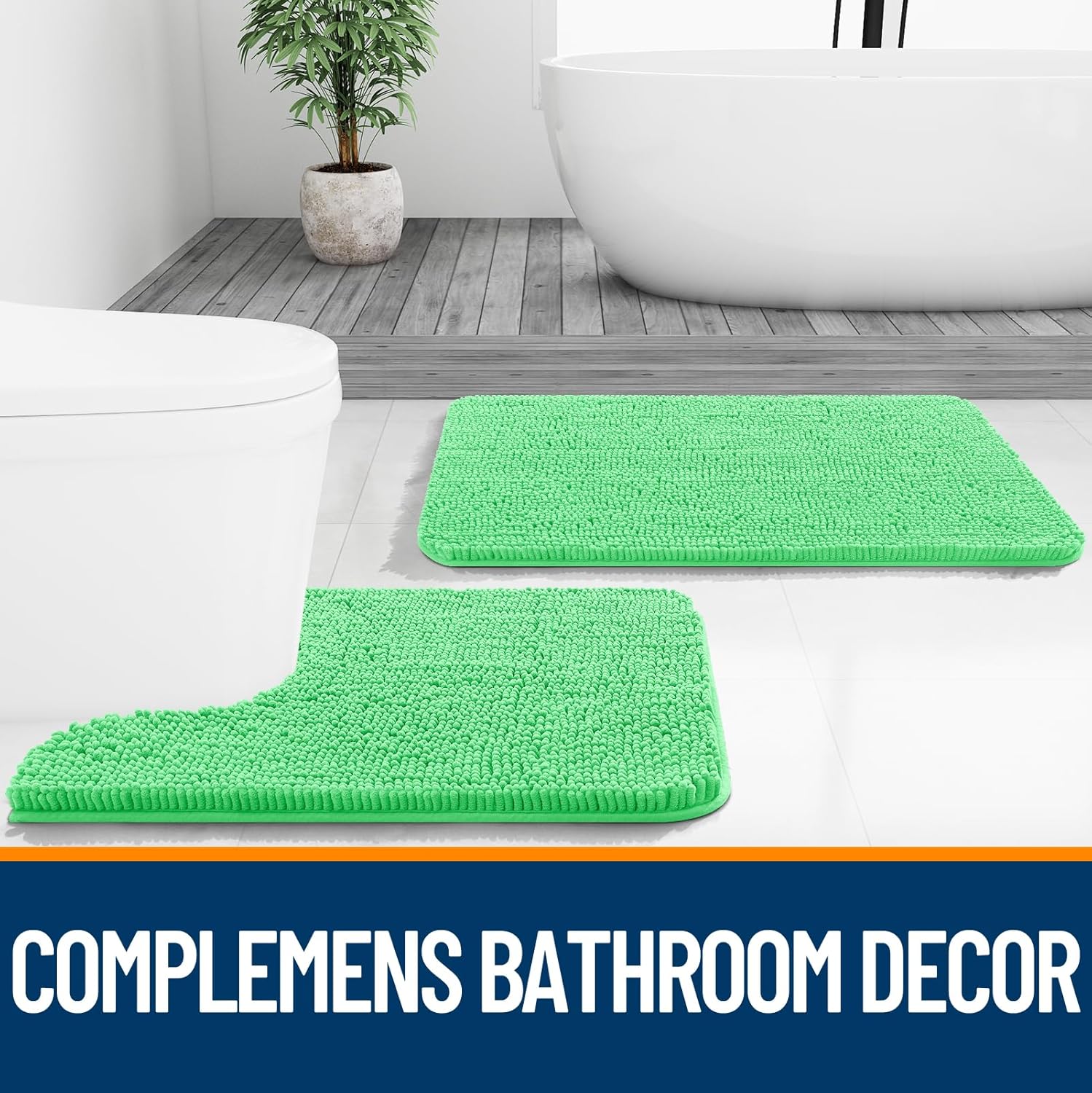 OLANLY Bathroom Rugs - Extra Soft Chenille Bath Mats with Rubber Backing | Quick Dry, 44x24, Mint Green