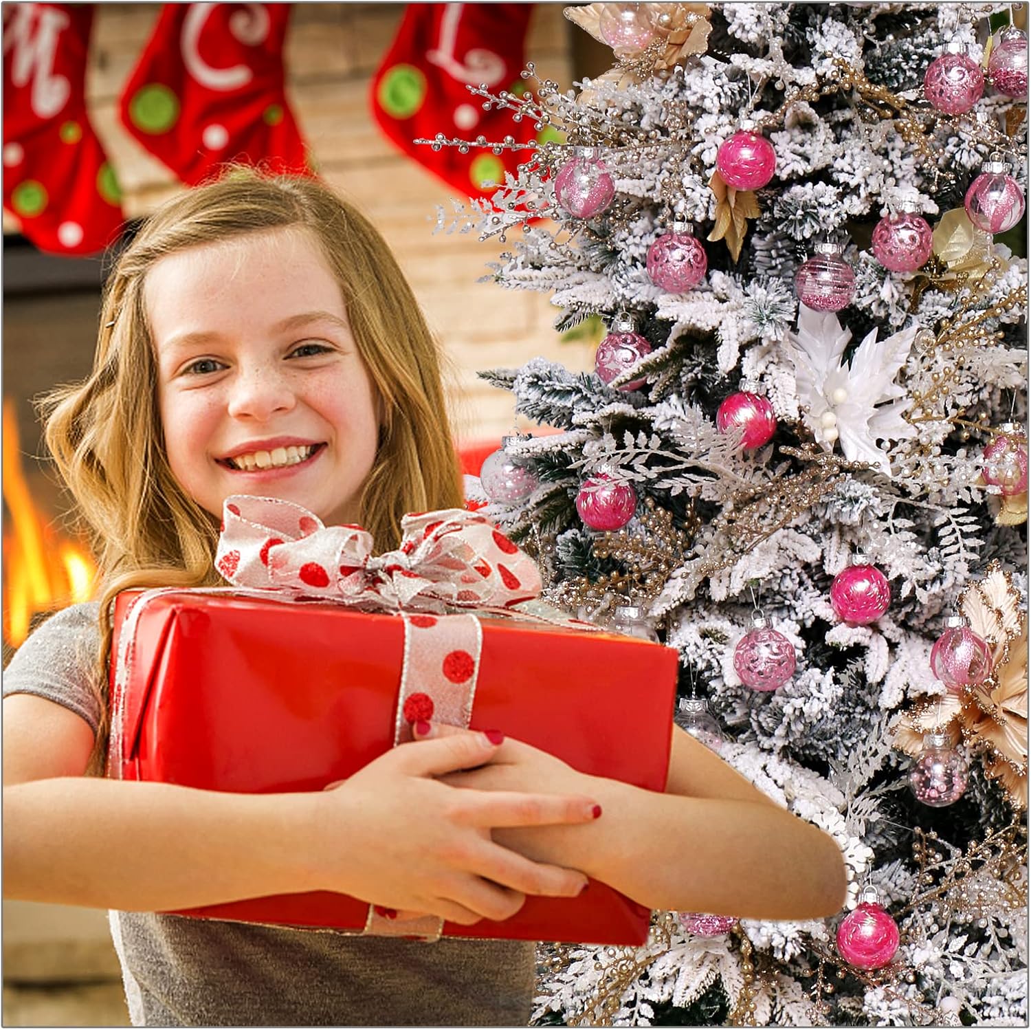 Skiennix 30-Piece Clear Christmas Ornaments Set - Shatterproof Pink Baubles for Holiday Decor
