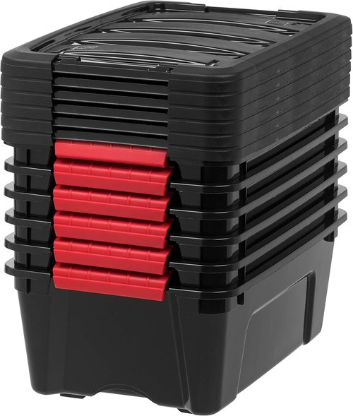 IRIS USA 13 QT Plastic Storage Box - BPA-Free, Durable Nestable Containers with Lids - Black | 6 Pack