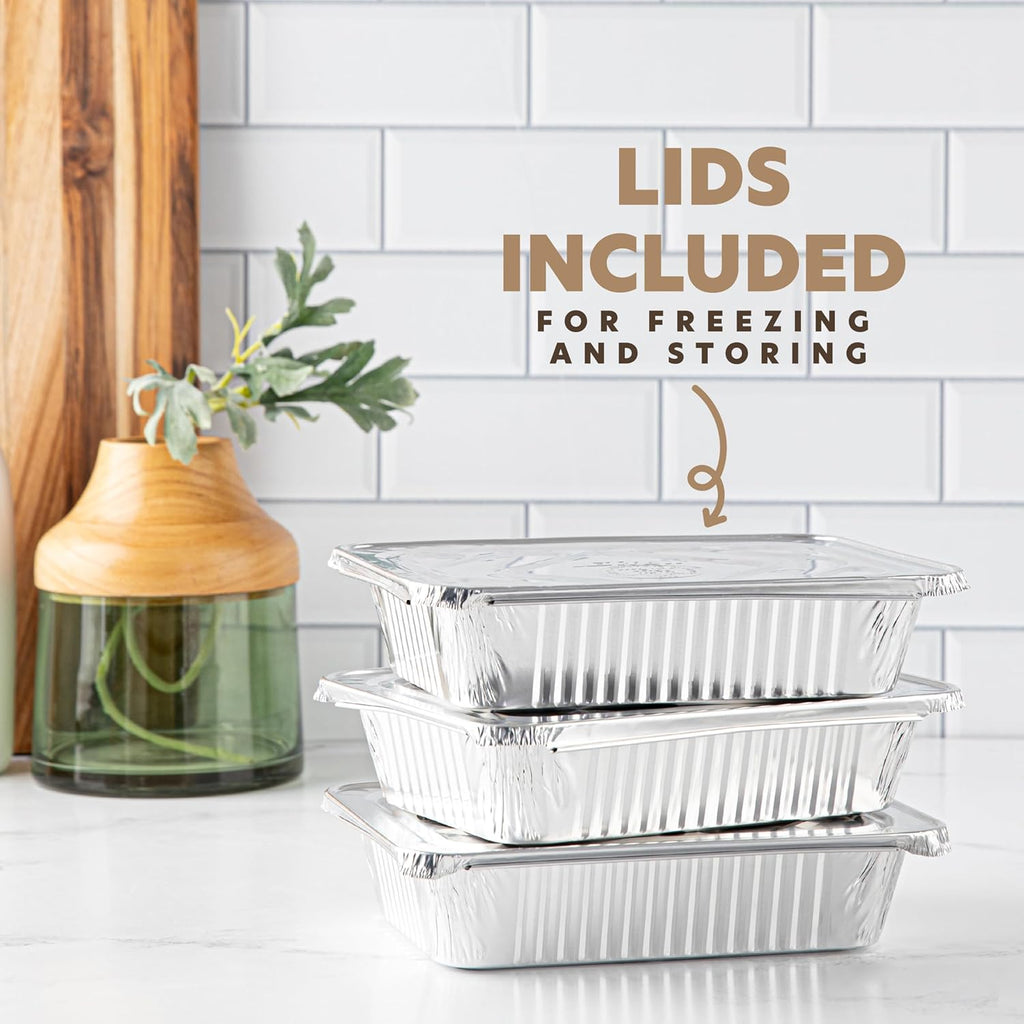 PlasticPro Aluminum Pans - Heavy Duty 2.25 lb Disposable Baking Pans with Covers | 10 Pack, 6.5'' x 9''