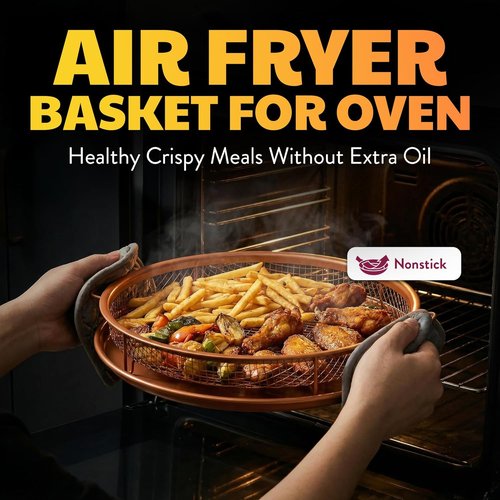 GOTHAM STEEL 2-Piece Copper Air Fryer Tray Set - Non-Stick Crisper Baskets for Oven & Dishwasher Safe Use