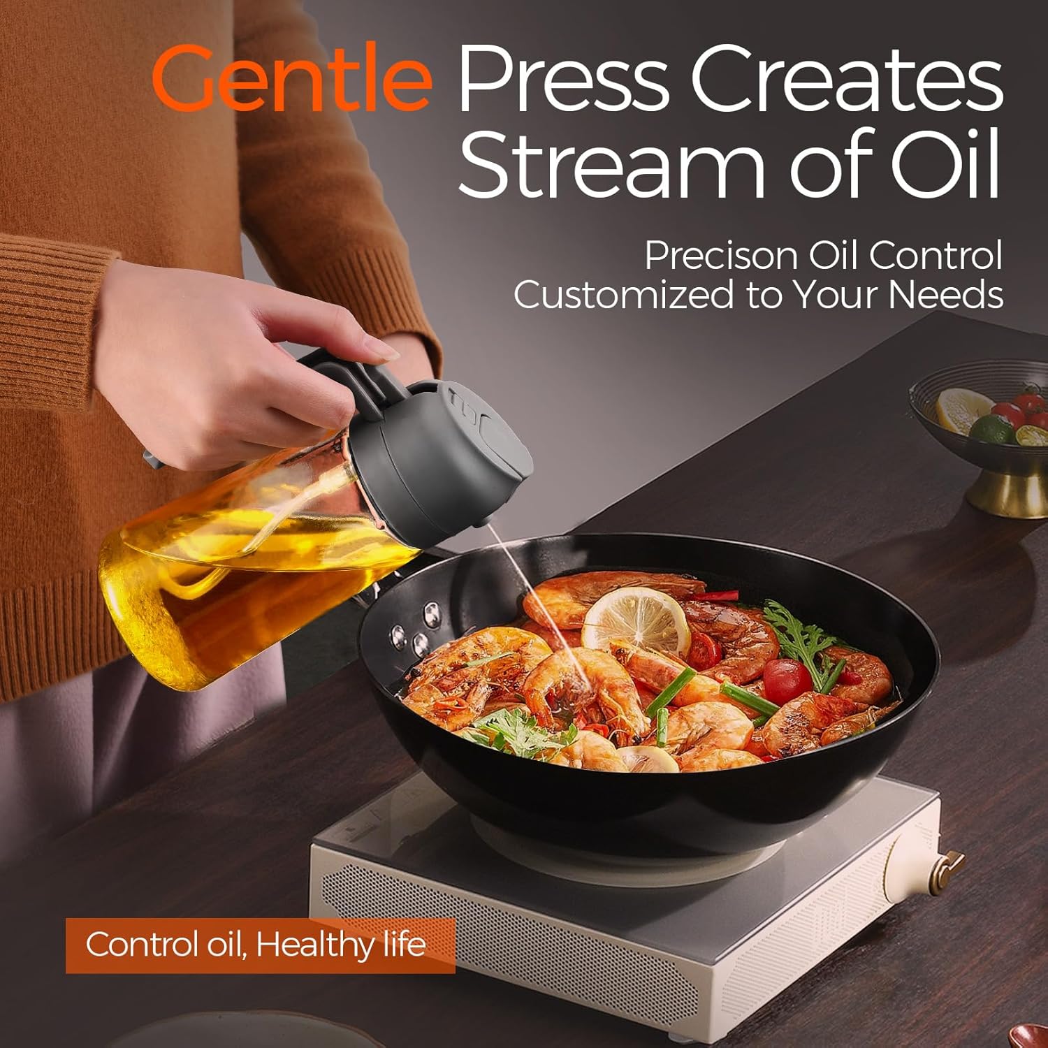 YARRAMATE 16oz Olive Oil Sprayer - Food-Grade 2-in-1 Dispenser for Cooking & BBQ | Gray