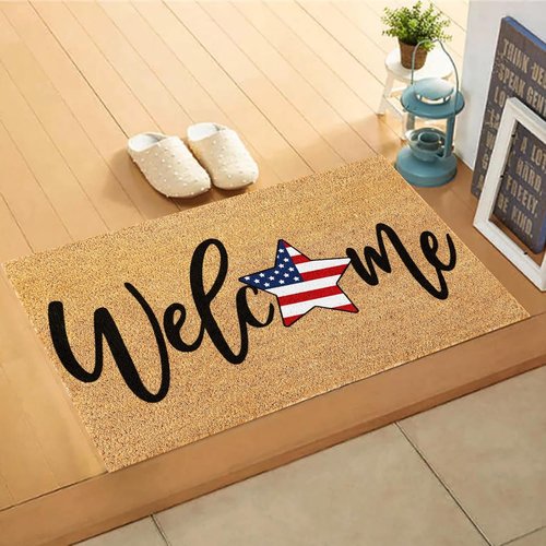 FYSUIMU Patriotic Coir Door Mat - Non-Slip American Flag Welcome Rug | 16.5 x 29 Inch for 4th of July Decor