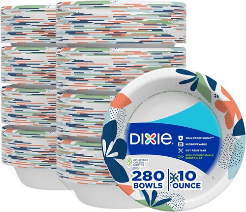 Dixie 10 Oz Small Paper Bowls - Microwave-Safe, Soak-Proof, 280 Count for Snacks & Desserts