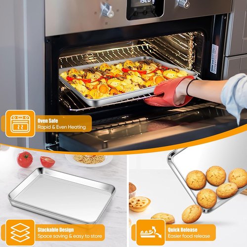 Homikit Quarter Sheet Pan - 9x13 Inches Stainless Steel Baking Sheet | Non-Stick, Dishwasher Safe, Rust-Free