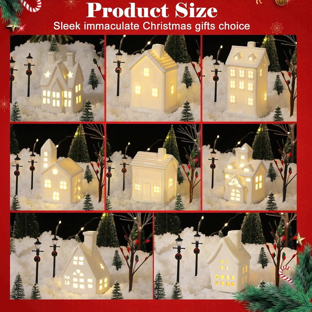 Tioncy 26 Pcs Ceramic Christmas Village Houses Set - Festive Tabletop Decor with Trees & Street Lamps
