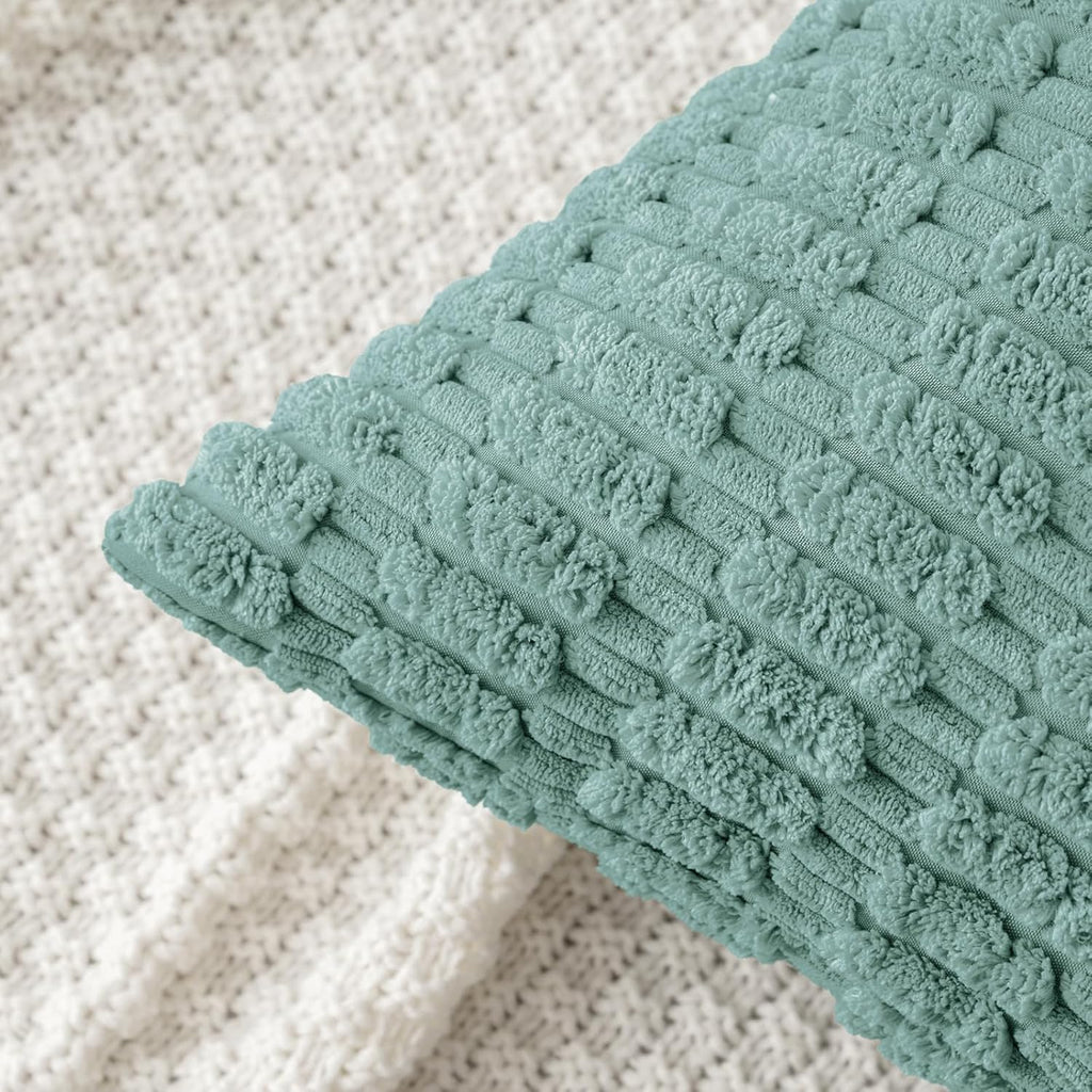 MIULEE Corduroy Throw Pillow Covers - Soft Boho Striped Design | 16x16 Inch Teal Green for Modern Home Decor