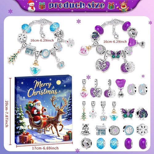 Advent Calendar 2025 by [Brand Name] - 24-Day Christmas Countdown with DIY Charm Beads & Bracelets | Purple