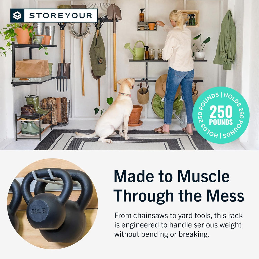 StoreYourBoard 72" Garage Tool Organizer Wall Mount - Heavy Duty Garden Tool Storage Rack with 8 PVC Coated Hooks | 500lbs Capacity