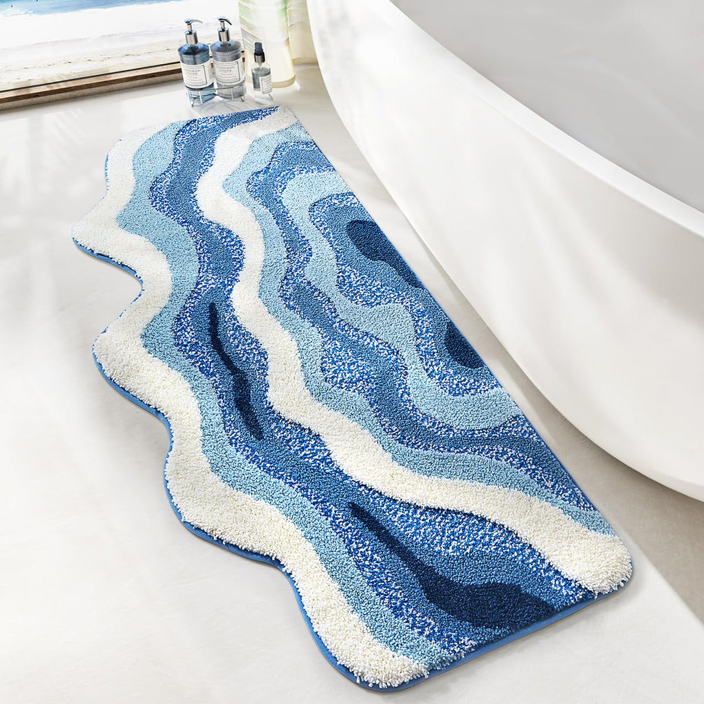Ankah Ocean Design Bath Mat, with A Beach Scene, Water is Blue, The Cloud is White, Non-Slip, Machine Washable, Easy to Clean for Bathroom Rug,19.68 x 31.49 inches (Waves)