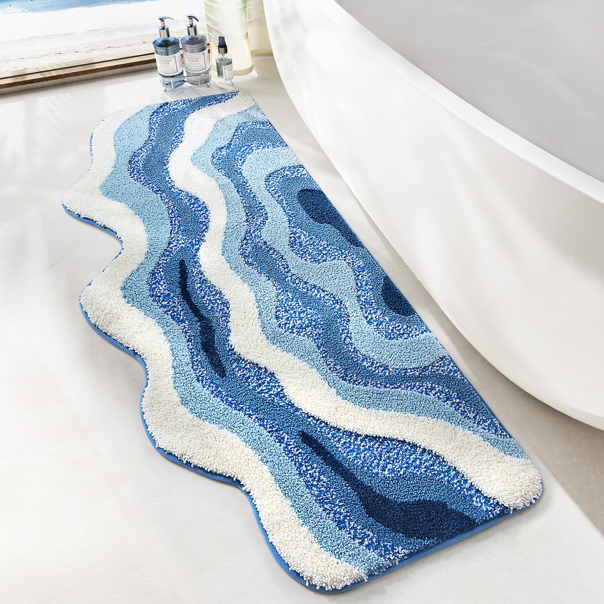 Ankah Ocean Design Bath Mat, with A Beach Scene, Water is Blue, The Cloud is White, Non-Slip, Machine Washable, Easy to Clean for Bathroom Rug,19.68 x 31.49 inches (Waves)