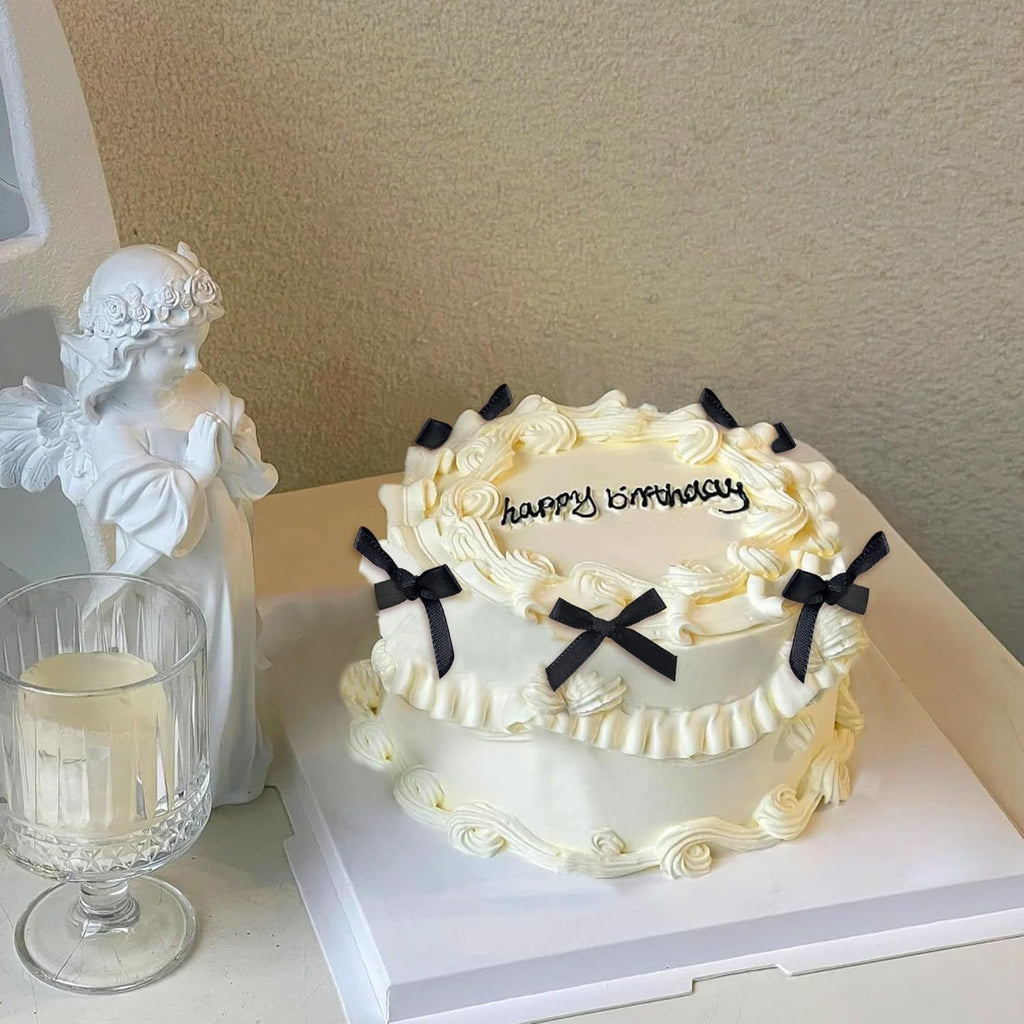 Skiennix Black Bow Cupcake Toppers - 40 Pcs Elegant Picks for Weddings, Birthdays & Baby Showers