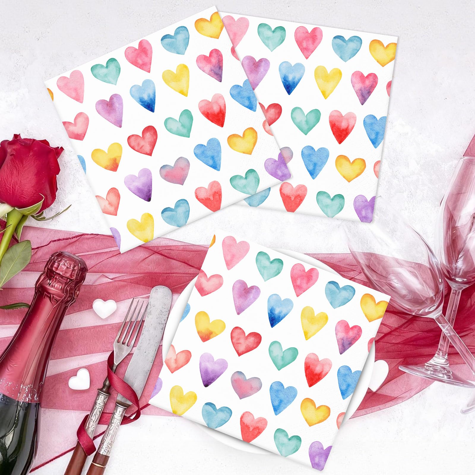 50pcs Valentine's Day Paper Napkins, Heart Disposable Napkins, Colorful Decorative Guest Towels for Bathroom, Kitchen, Party Supplies (Birthday, Wedding, Holiday)