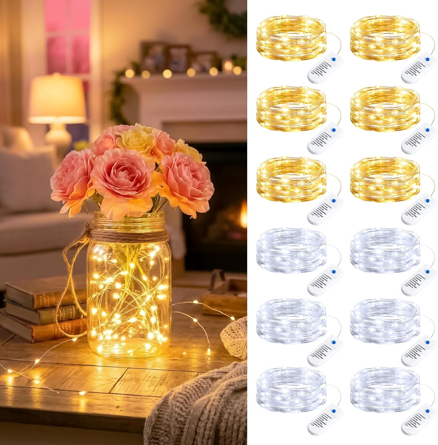 Minetom Fairy Lights - 12 Pack Battery Operated String Lights | 8 Modes, 7ft Waterproof Silver Wire for DIY Decor