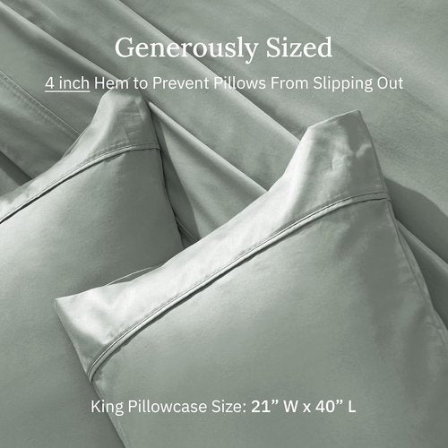 California Design Den King Size Pillowcase Set - 400 Thread Count 100% Cotton Sateen | Soft Sage Green, Set of 2