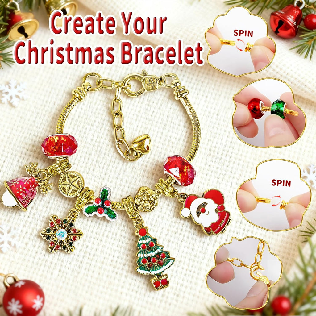 Skiennix Christmas Advent Calendar Bracelets 2025 - 24-Day DIY Jewelry Kit with 22 Charms & 2 Bracelets for Girls